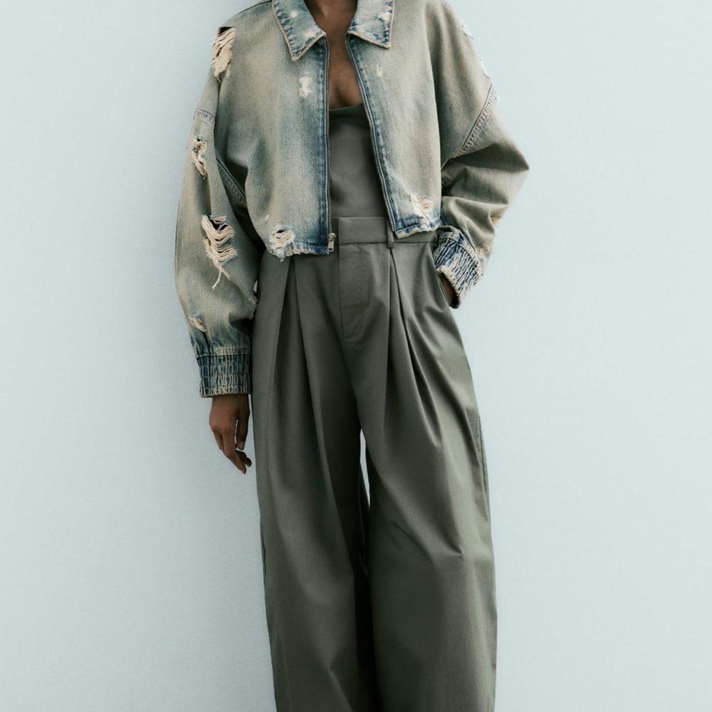 ZARA TRF Ripped cropped denim jacket
